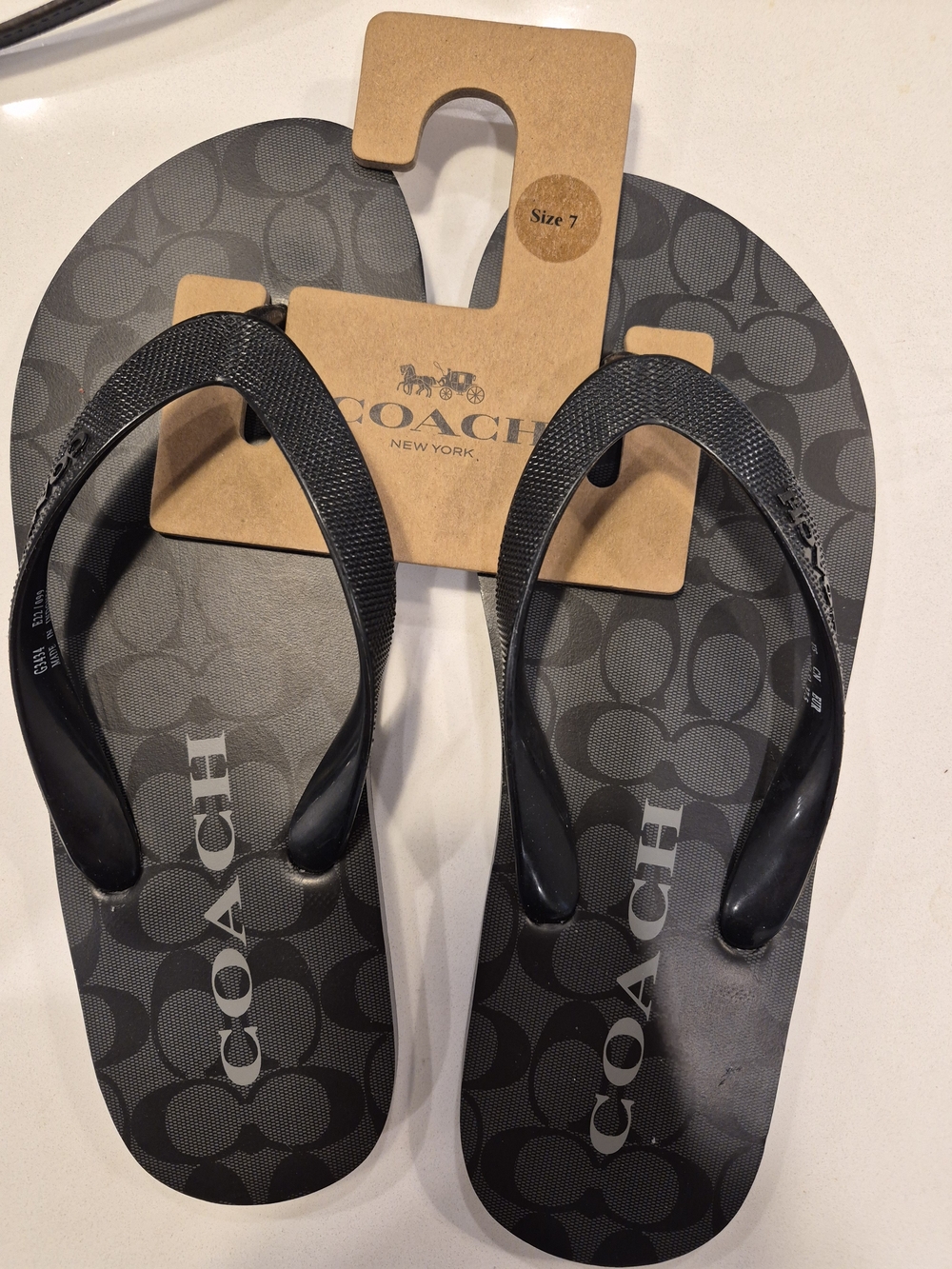 COACH Black Signature Logo Men's Flip Flops